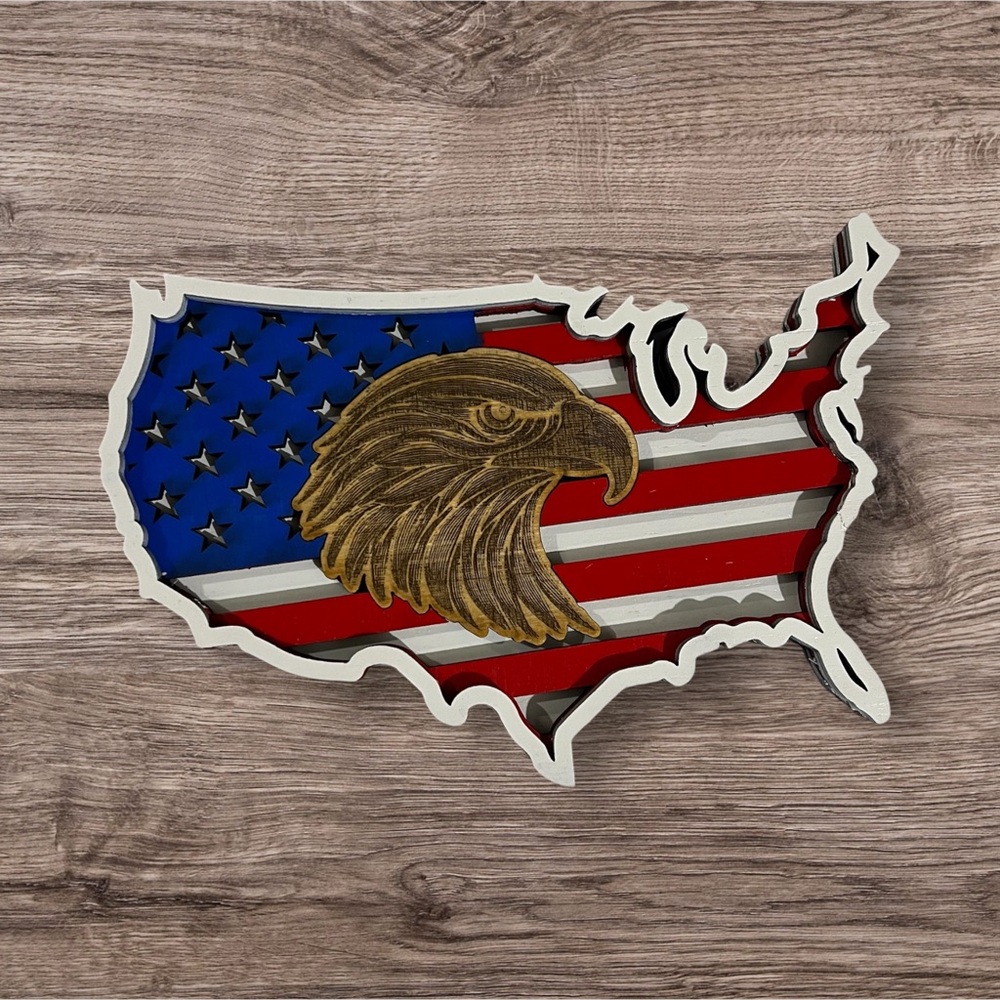 LARGE- Handmade Laser Cut and Engraved United States American Flag Eagle